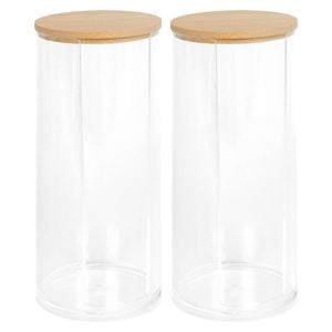 Harbour Housewares Reusable Plastic Tall Cotton Pad Holders with Bamboo Lid - Pack of 2