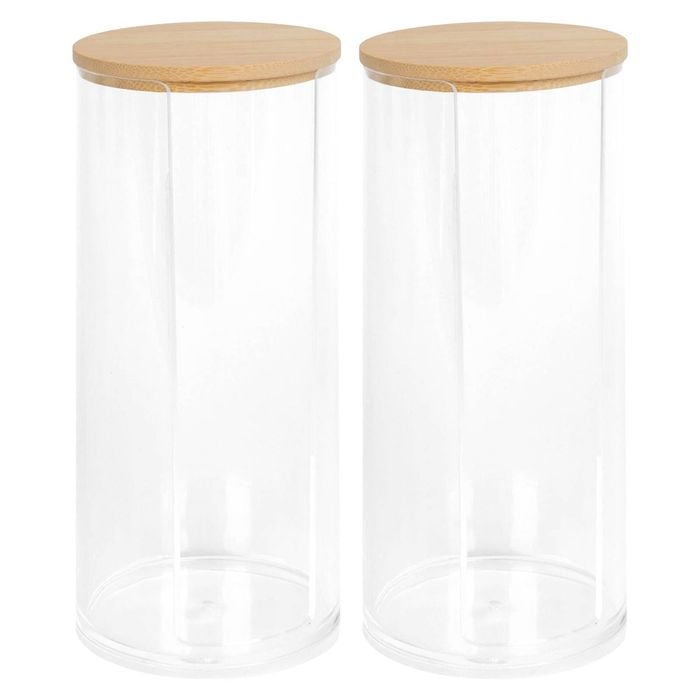 Harbour Housewares Reusable Plastic Tall Cotton Pad Holders with Bamboo Lid - Pack of 2
