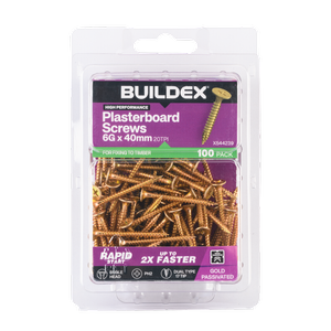 Buildex 6G x 40mm Gold Passivated Plasterboard Screws - 100 Pack
