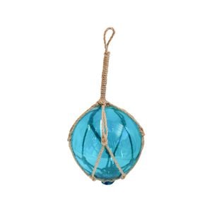 Glass Round 20cm Ball w/ Jute Rope Hanging Home Decor Large - Azure