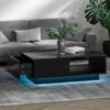 Artiss Coffee Table LED Lights High Gloss Storage Drawer Black