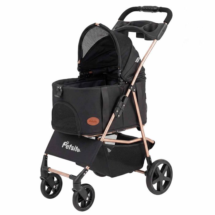 Costway 3-in-1 Foldable Pet Stroller Dog Detachable Carrier Leash Black