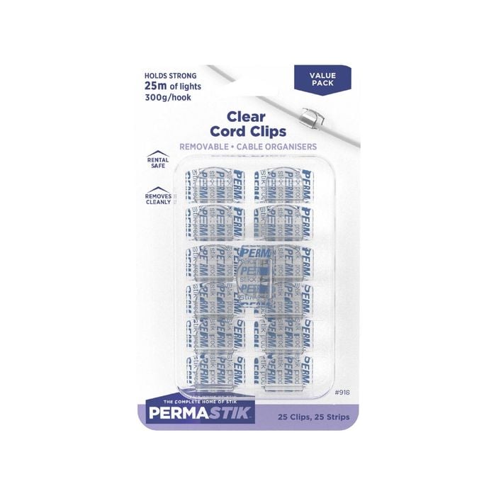 Permastik Small Clear Cord Clips - 25 Pack