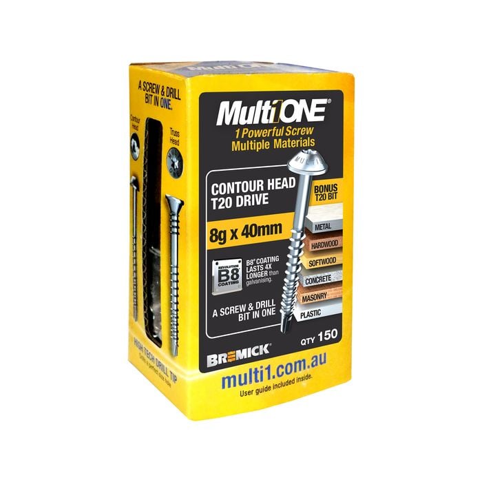 Bremick MultiONE 8g x 40mm B8 Contour Head Screw - 150 Pack