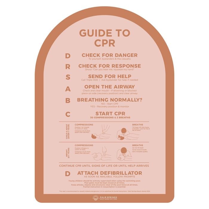 Stylish Pool CPR Sign Rust & Pink Halo