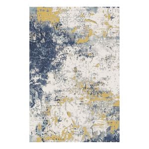 Urban Style Abstract Printed Microfibre Rug – Blue & Yellow – 160 X 240cm