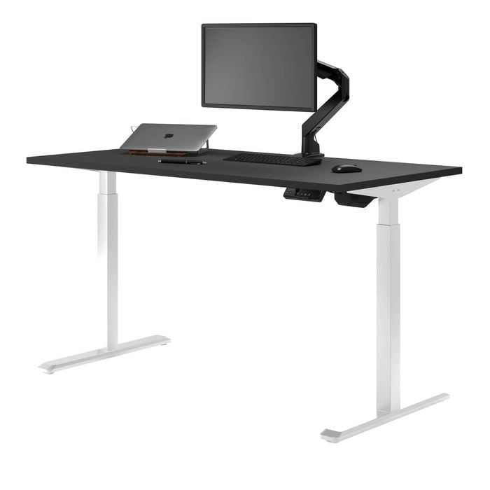 Desky Single Sit Stand Gaming Black Desk 180 X 75cm White Frame