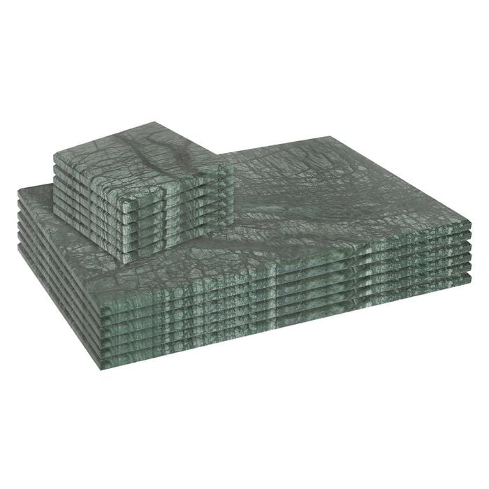 Argon Tableware 12pc Rectangle Marble Placemats & Square Coasters Set - 30cm x 20cm - Green