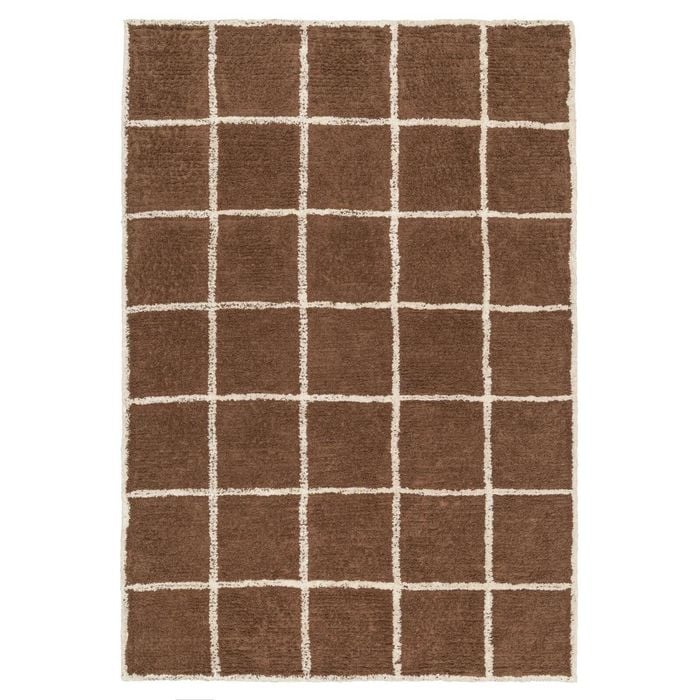 Loopsie-400cm X 300cm-kigali Brown Grid Cotton Rug