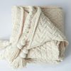 CottonMore Acrylic Chenille Knitted Blanket Herringbone Tassel Throw Rug 130x160cm-Beige