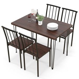 Costway 5pcs Dining Table Set Wood Kitchen Table & 4 Chairs Walnut