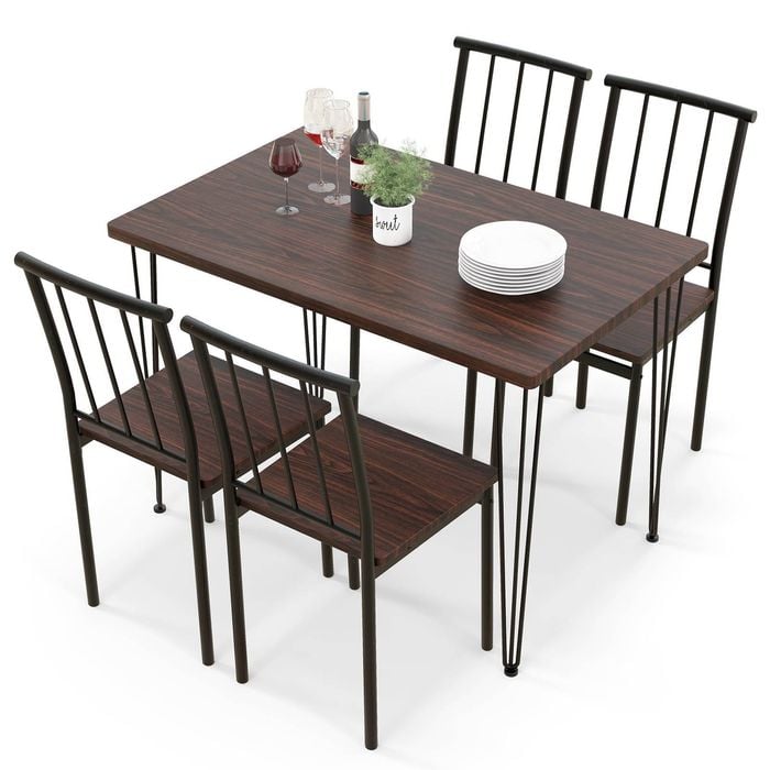 Costway 5pcs Dining Table Set Wood Kitchen Table & 4 Chairs Walnut