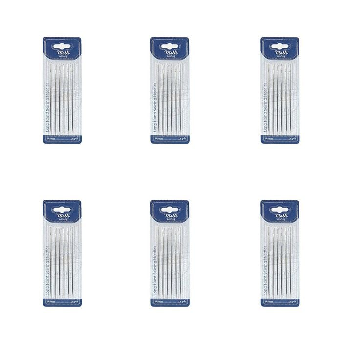 6x 6pc Malli Sewing Steel Long Hand Large Fabric Sewing Needles 125mm Silver
