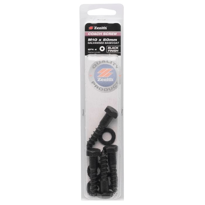 Zenith M10 x 50mm Black Coach Screw - 4 Pack