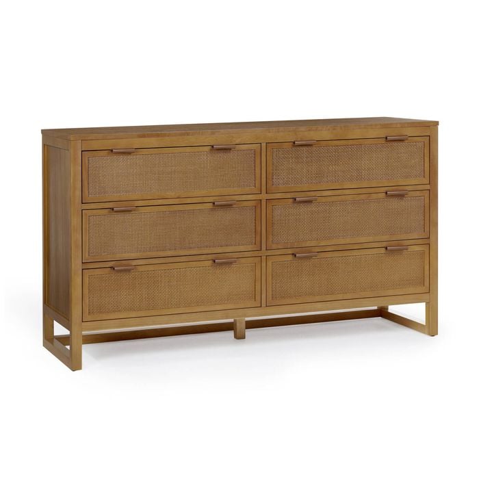 Teamson Home Hatteras Dresser with 6 Rattan Inset Panel Drawers, Natural