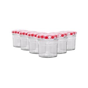 Argon Tableware 90ml Glass Jam Jars With Airtight Red Gingham Lids - Set Of 6 Empty Screw Top Kitchen Storage Preserving Jar