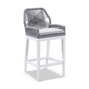 Hugo And Rope Bar Stool White & Grey Rope W/ Olefin Grey Cushions