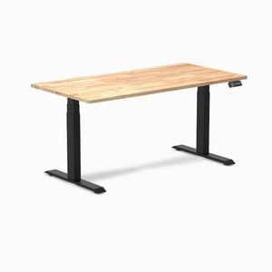 Desky Dual Natural Timber Rubberwood Sit Stand Desk 150x75cm Matte Black Frame Leg