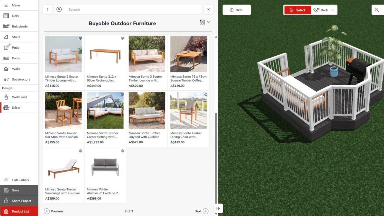 An image of information on a computer screen of adding the finishing touches to a decking.