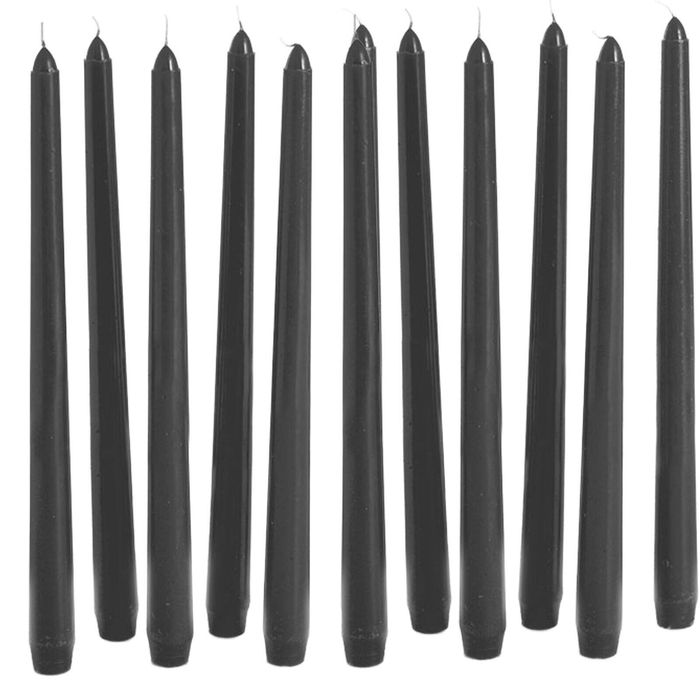 48x Tapered Dinner Candles Unscented Taper Wedding Candle 25cm in Black - Candles