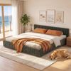 HOMFURN King Bed Frame Chenille Upholstered Platform Base, Green 300kg Support, No Box Spring Needed
