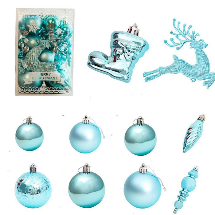 Catzon 30 Pcs Christmas Ornaments Matte Shiny Assorted Shape Shatterproof Balls for Xmas-Blue