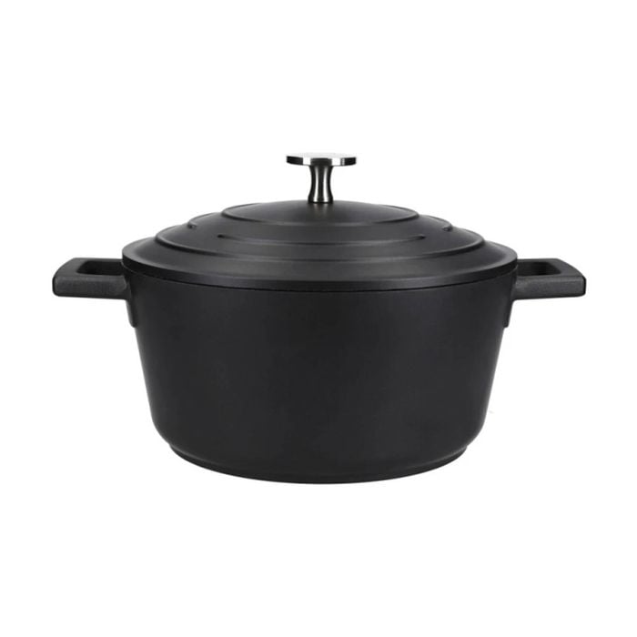 Mastercraft 2.5l Cast Aluminium Casserole Dish Kitchen Cooking Pot Black 20cm