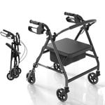 Advwin Foldable Rollator Walker Lightweight Mobility Aid 4-Wheels with Seat for Seniors