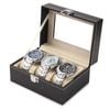 Catzon Watch Box Pu Leather Watch Display Case With Large Glass Lid-3slot