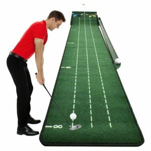 Advwin Golf Putting Mat, Foldable Golf Practice Mat with Auto Ball Return & 5 Holes, Distance Markers - Perfect Gift