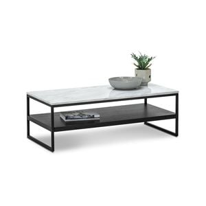 Ebonie White Marble & Black Rectangular Shelf Coffee Table