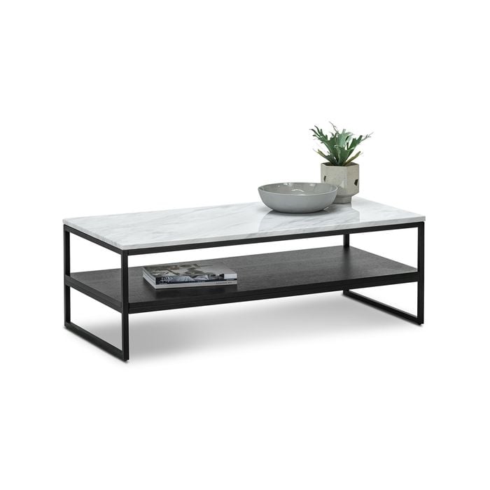 Ebonie White Marble & Black Rectangular Shelf Coffee Table