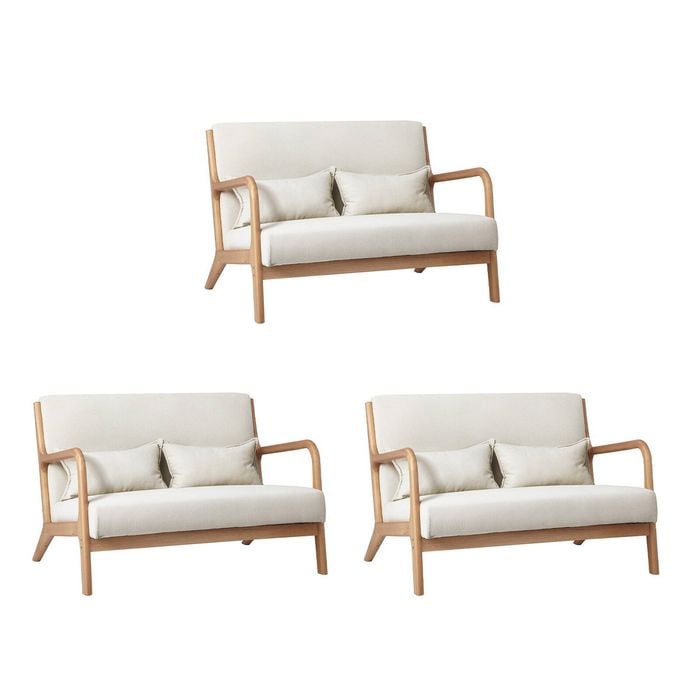 Oikiture 3X Armchair Lounge Chair Accent Armchairs Couches Sofa Wood Light Beige