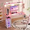 Advwin 120cm Led Gaming Desk W/ Movable Monitor Stand & Power Outlets Shelf Hook & Pegboard Pink