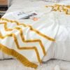 CottonMore Acrylic Knitted Blanket Tufted Tassel Bed Sofa Throw Rug 130cm x 160cm - Yellow