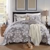 Quilted Queen/King Size Cotton Coverlet Bedspread Set Vase Grey