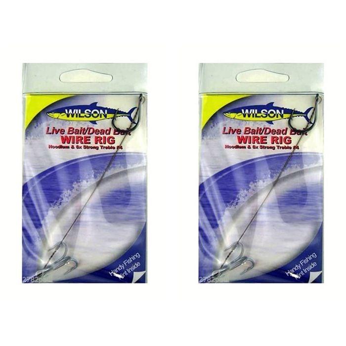 2x Wilson Live Bait/Dead Bait Wire Rig - #4 Treble & Hoodlum - 69lb Wire Trace