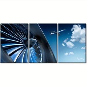 3pcs Airplane Turbine & Sky Aviation Print 100% Australian Made 3 x 40x60cm (Metal Print)