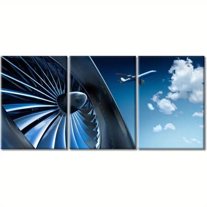 3pcs Airplane Turbine & Sky Aviation Print 100% Australian Made 3 x 40x60cm (Metal Print)