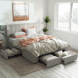 Ormond Queen Natural Beige Bed Frame with Four Extra Large Drawers