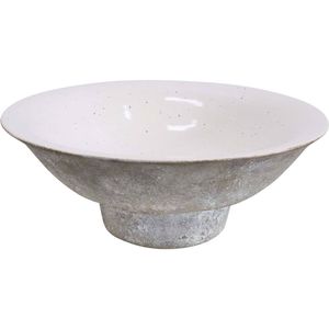 LVD Ceramic Rustic Farmhouse Bowl Tray Tabletop Home Decor 33cm Round White