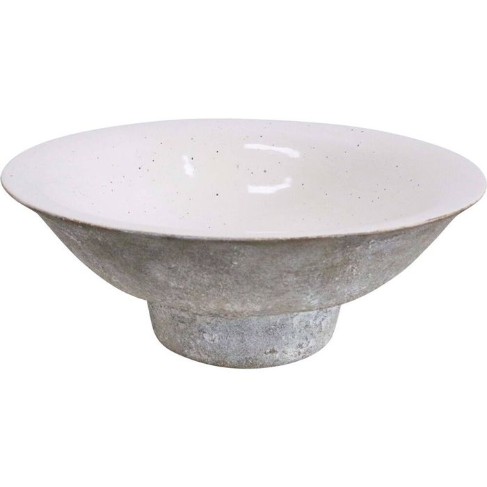 LVD Ceramic Rustic Farmhouse Bowl Tray Tabletop Home Decor 33cm Round White