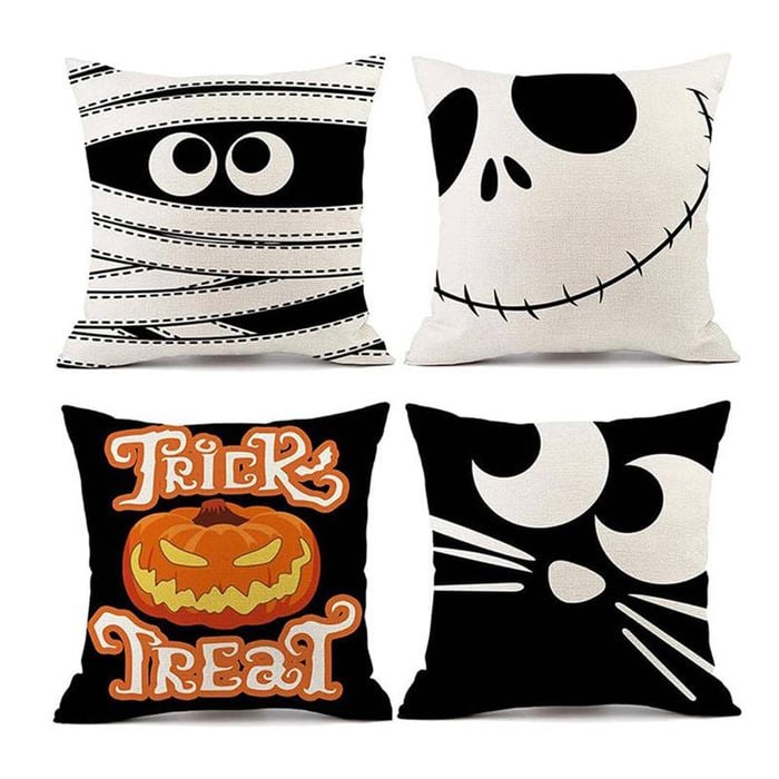 Catzon 4 Pcs Scary Throw Pillow Covers Linen Cushion Case for Decor 40X40cm