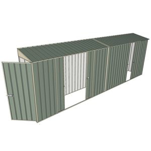 Build-a-Shed 0.8 x 6 x 2m Single Hinged Door Skillion Shed with Double and Single Sliding Side Doors - Green