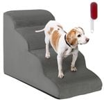 Costway 4-Step Dog Ramp Foam Non-Slip Pet Stair w/Pet Hair Remover Grey