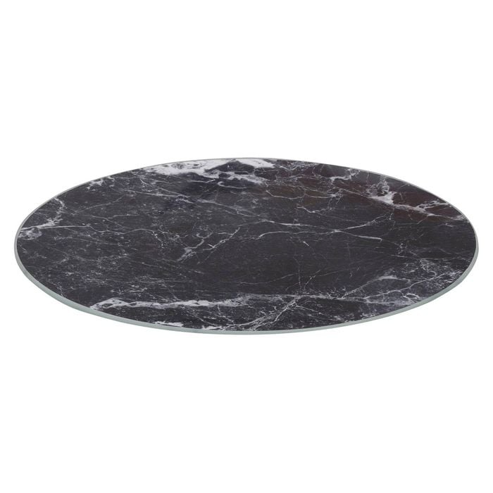 Round Glass Chopping Board 30cm - Black Marble Effect - Kitchen Dining Place Mats Cutting Mat Worktop Saver Cooking & Food