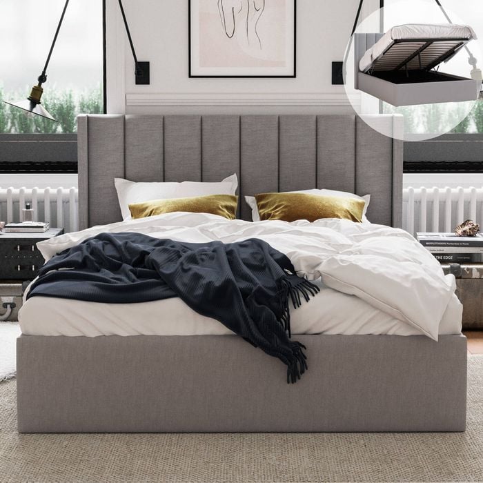 Emilie King Grey Gas Lift Storage Bed Frame