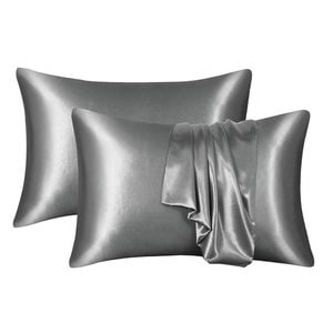Catzon 2 Pcs Satin Pillowcases with Envelope Closure for Hair and Skin 51X102cm-Silver Grey