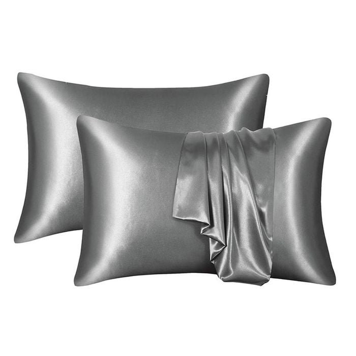 Catzon 2 Pcs Satin Pillowcases with Envelope Closure for Hair and Skin 51X102cm-Silver Grey