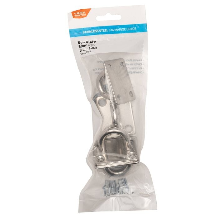 Taskmaster 8mm 316 Stainless Steel Square Eye Plate - 4 Pack